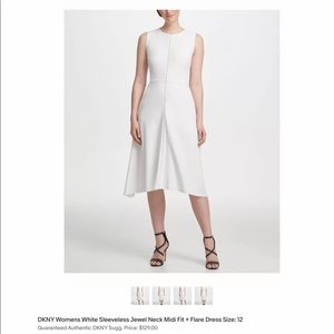 DKNY midi white sleeveless JEWEL scuba dress size 12